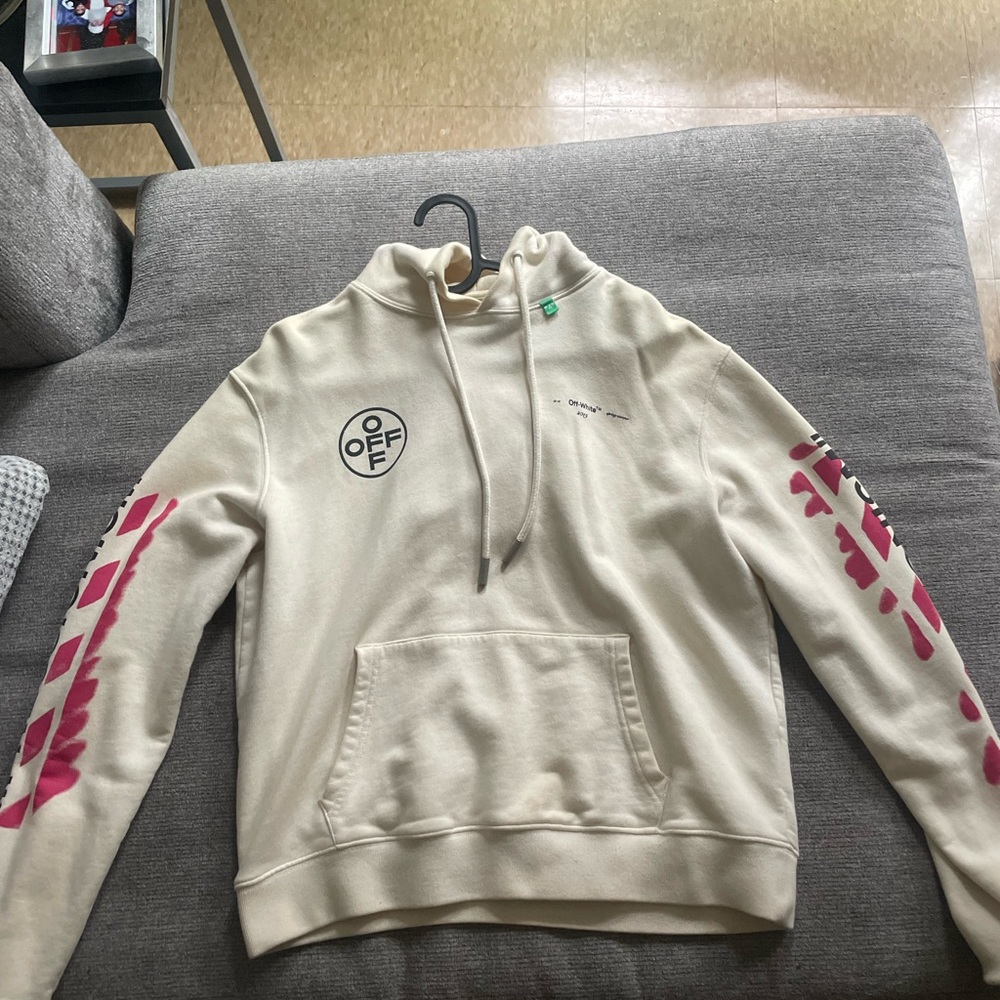 Off White Diagonal stencil hoodie white pink